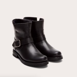 Frye Natalie Engineer Black Leather Booties S 7
